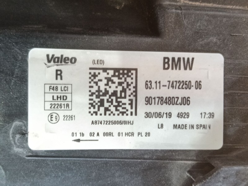 Recambio de faro derecho para bmw x1 (f48) sdrive 18 d referencia OEM IAM   