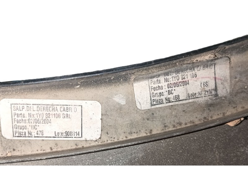 Recambio de aleta delantera derecha para volkswagen new beetle (9c1, 1c1) 2.0 referencia OEM IAM   