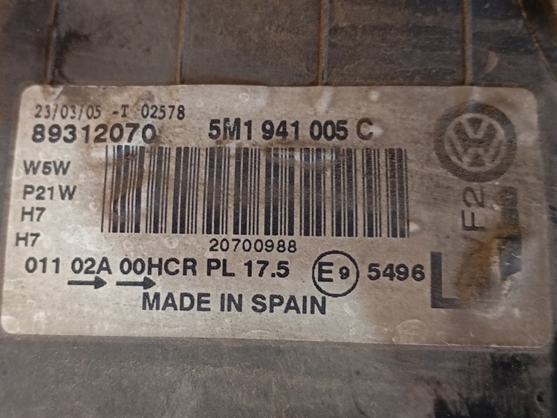 Recambio de faro izquierdo para volkswagen golf v (1k1) 2.0 tdi 16v referencia OEM IAM 5M1941005B  