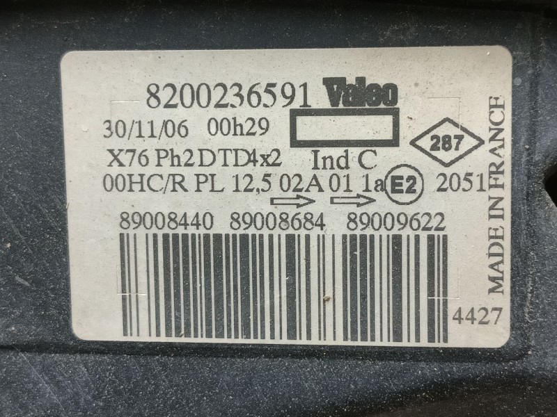 Recambio de faro derecho para nissan kubistar furgoneta (x76) 1.5 dci referencia OEM IAM  8200236591 