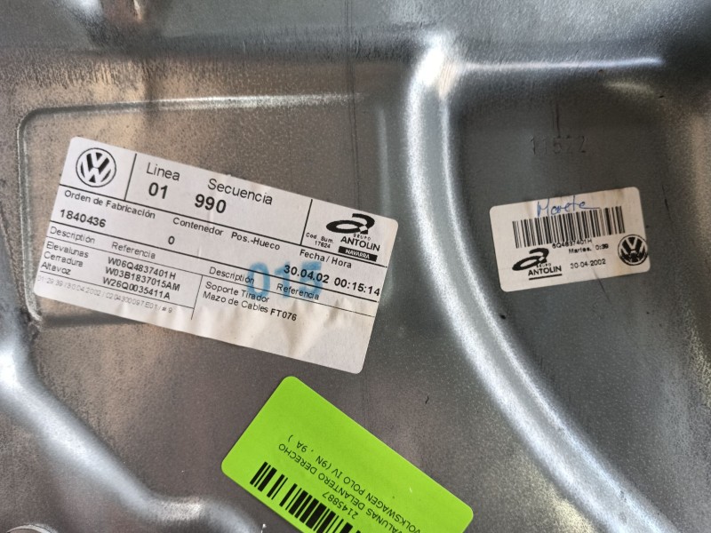 Recambio de elevalunas delantero derecho para volkswagen polo iv (9n_, 9a_) 1.4 16v referencia OEM IAM   