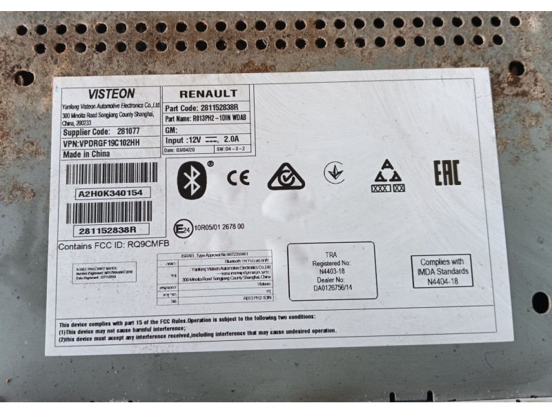 Recambio de sistema audio / radio cd para renault trafic iii furgoneta (fg_) 2.0 dci 120 (fgmn) referencia OEM IAM   