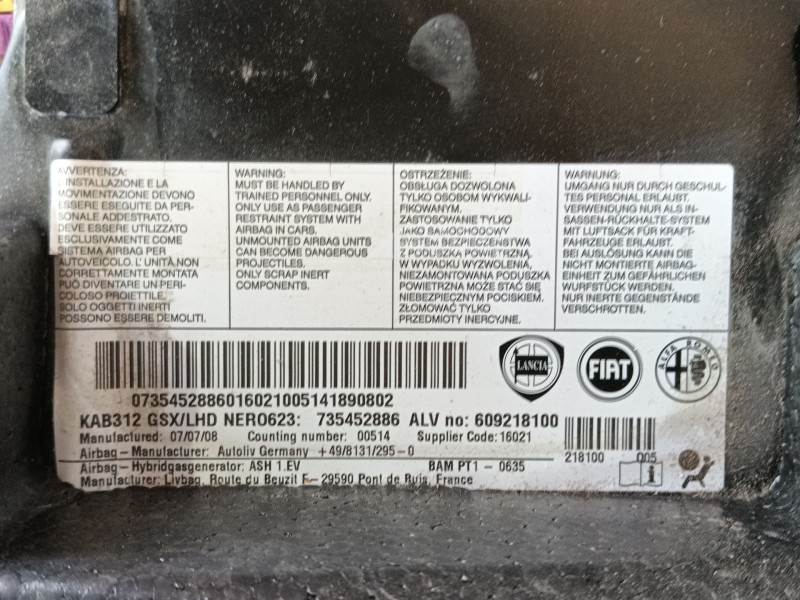 Recambio de airbag delantero izquierdo para fiat 500 (312_) 1.2 (312axa1a) referencia OEM IAM   