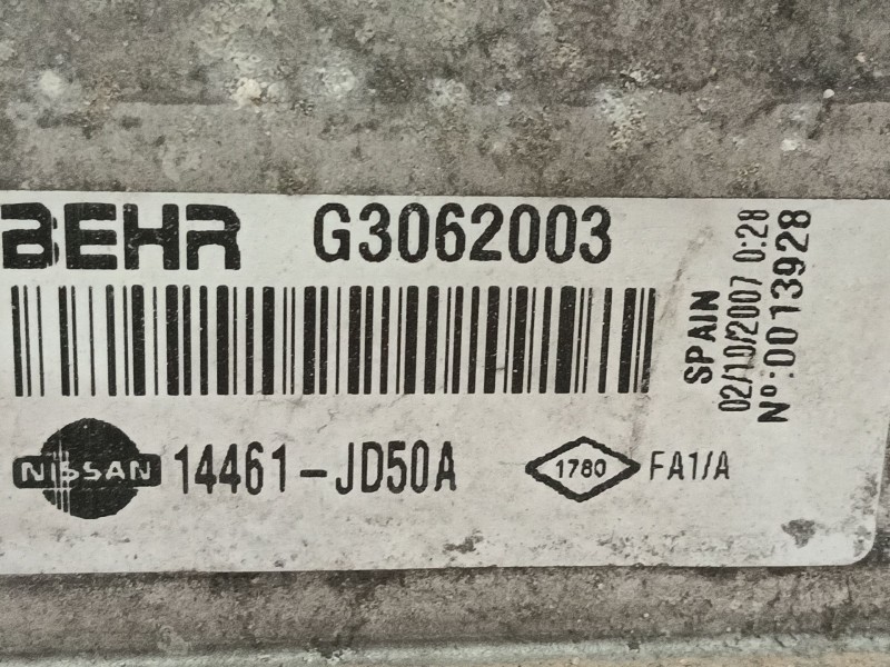 Recambio de intercooler para nissan qashqai i (j10, nj10) 1.5 dci referencia OEM IAM 14461JD50A G3062003 