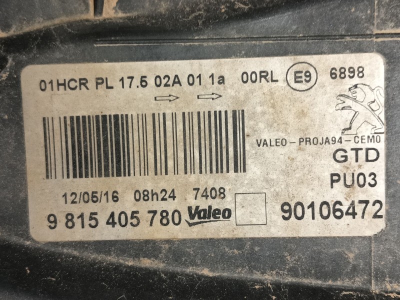 Recambio de faro izquierdo para peugeot 2008 i (cu_) 1.6 bluehdi 100 referencia OEM IAM 9815405780 90106472 