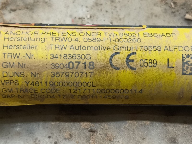 Recambio de pretensor airbag delantero izquierdo para opel astra k sports tourer (b16) 1.6 cdti (35) referencia OEM IAM 39136482