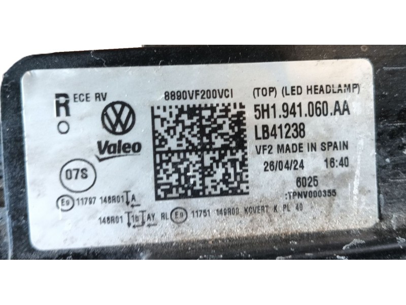 Recambio de faro derecho para volkswagen golf 1.5 etsi mhev referencia OEM IAM 5H1941114AA  