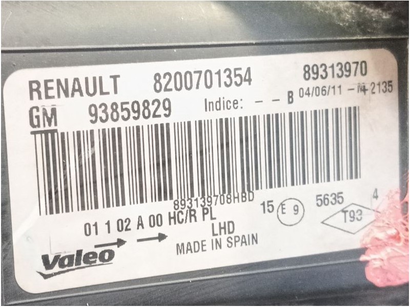 Recambio de faro derecho para opel vivaro a furgoneta (x83) 2.0 cdti (f7) referencia OEM IAM 91165720  