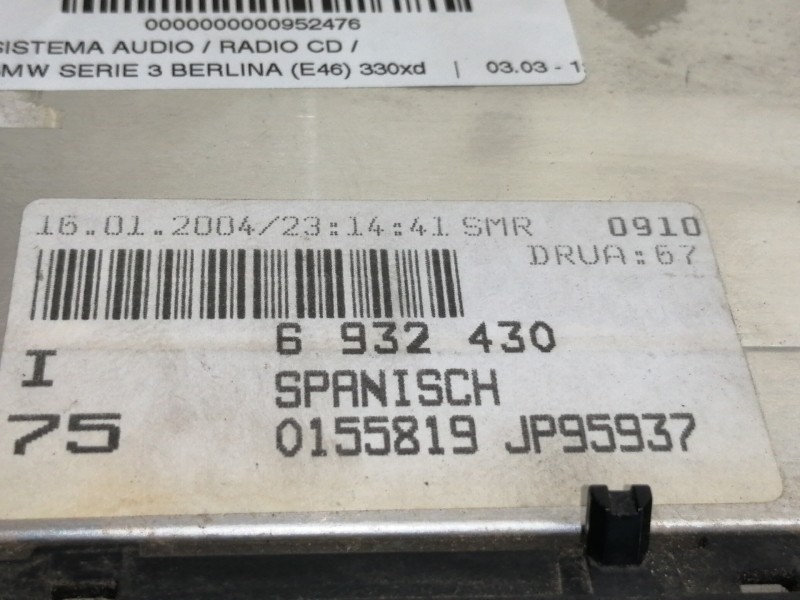 Recambio de sistema audio / radio cd para bmw serie 3 berlina (e46) 330xd referencia OEM IAM 6512693243001  