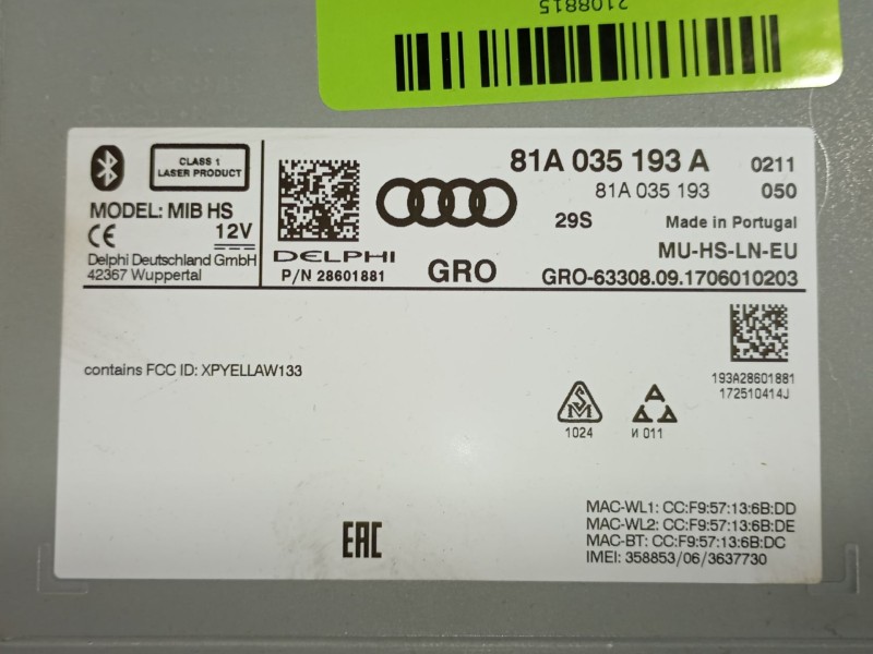 Recambio de sistema audio / radio cd para audi q2 (gab, gag) 1.6 tdi referencia OEM IAM  81A035193S 