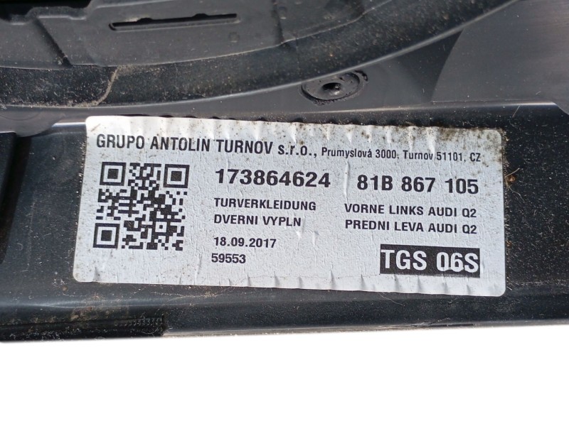 Recambio de guarnecido puerta delantera izquierda para audi q2 (gab, gag) 1.6 tdi referencia OEM IAM  81B867105 