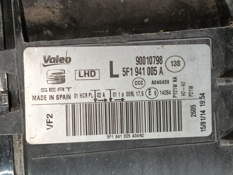 Recambio de faro izquierdo para seat leon (5f1) 1.6 tdi referencia OEM IAM 5F1941005B  