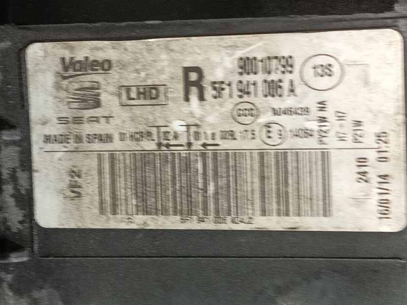 Recambio de faro derecho para seat leon (5f1) 1.6 tdi referencia OEM IAM 5F1941006B  