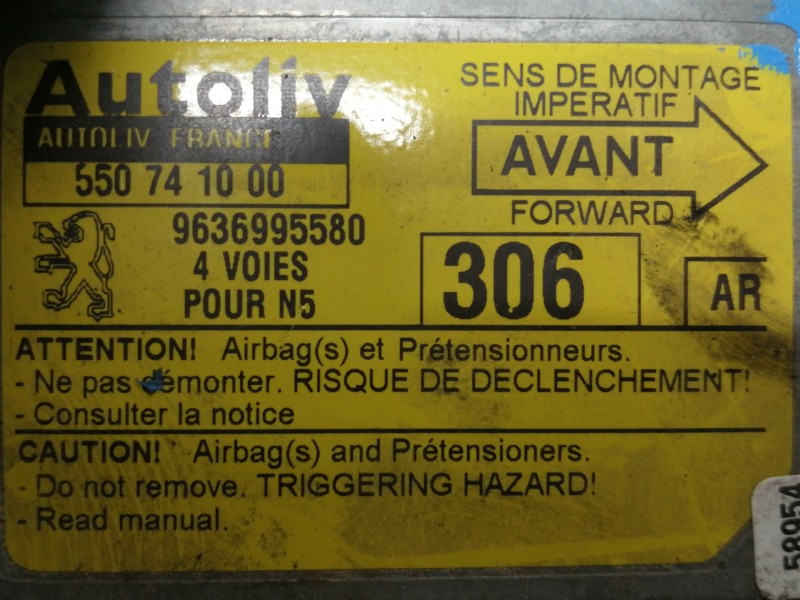Recambio de centralita airbag para peugeot 306 berlina 3/4/5 puertas (s2) xt referencia OEM IAM 550741000  9636995580