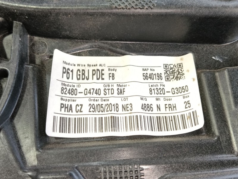 Recambio de elevalunas delantero derecho para hyundai i30 (pde, pd, pden) 1.0 t-gdi referencia OEM IAM 82481G4000  