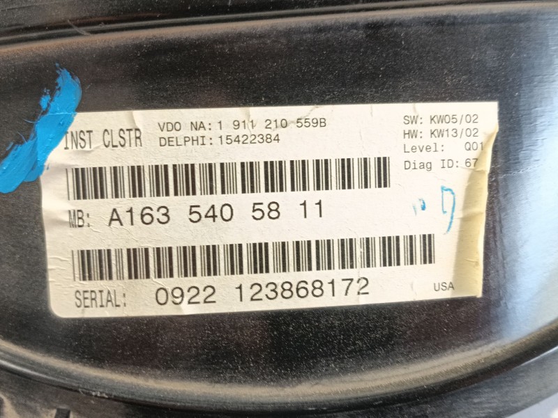 Recambio de cuadro instrumentos para mercedes-benz clase m (w163) ml 400 cdi (163.128) referencia OEM IAM 16368012878507  