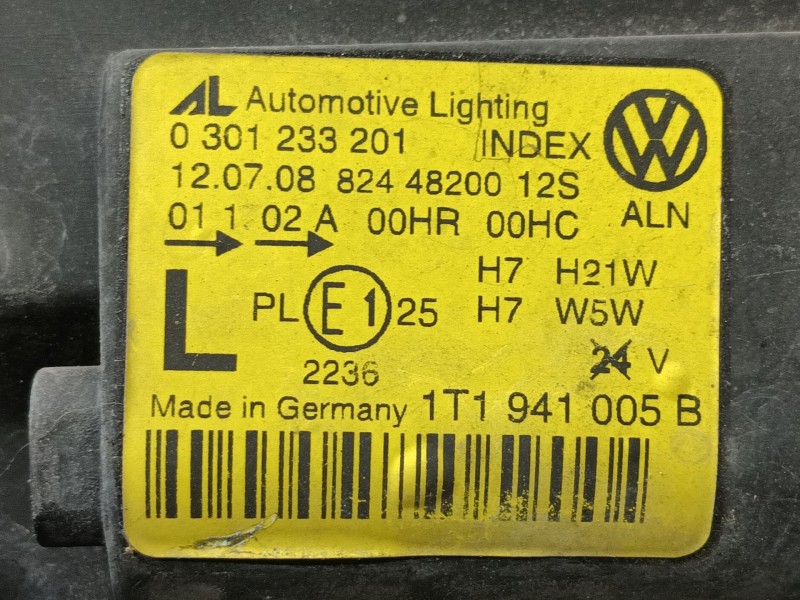 Recambio de faro izquierdo para volkswagen touran (1t1, 1t2) 1.9 tdi referencia OEM IAM 1T0941005R / 1T0941005P / 2K0941005D  