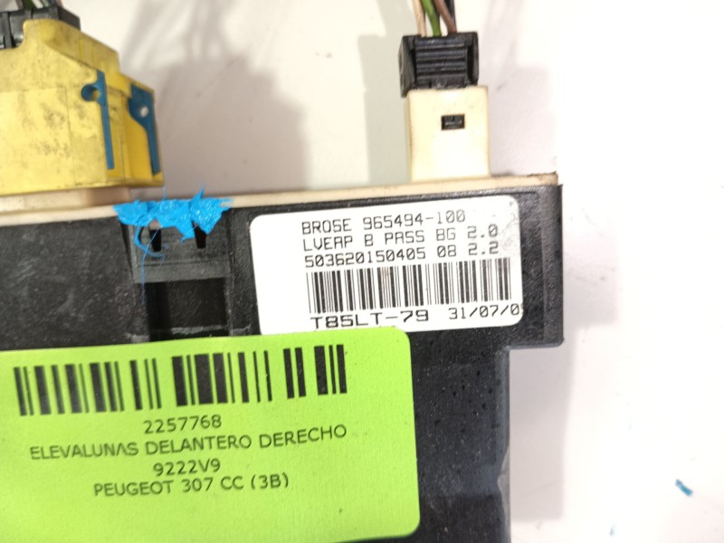 Recambio de elevalunas delantero derecho para peugeot 307 cc (3b) 1.6 16v referencia OEM IAM 9222V9  