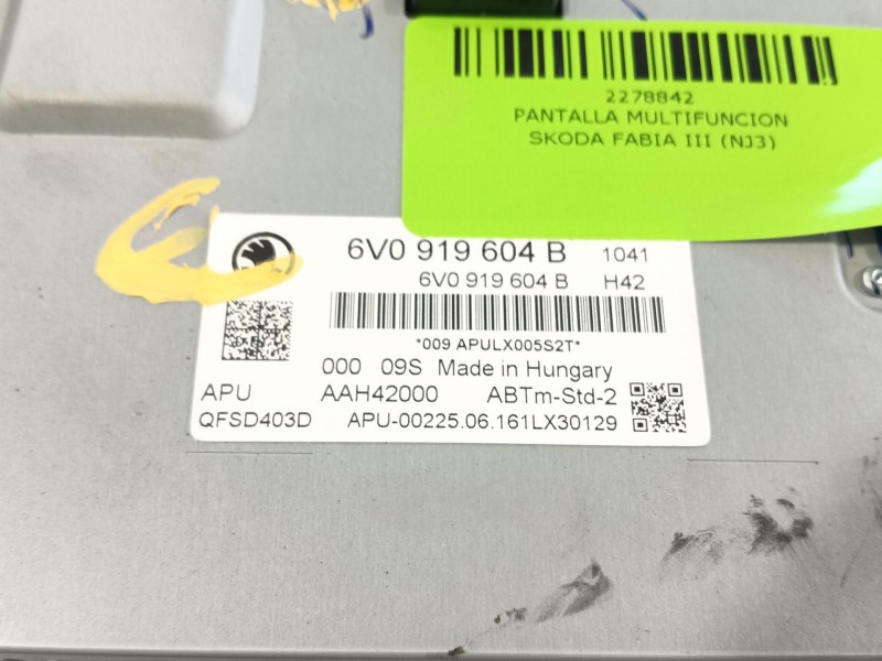 Recambio de pantalla multifuncion para skoda fabia iii (nj3) 1.2 tsi referencia OEM IAM   