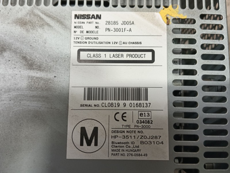Recambio de sistema audio / radio cd para nissan qashqai i (j10, nj10) 1.6 referencia OEM IAM 28185JD05A PN3001FA 