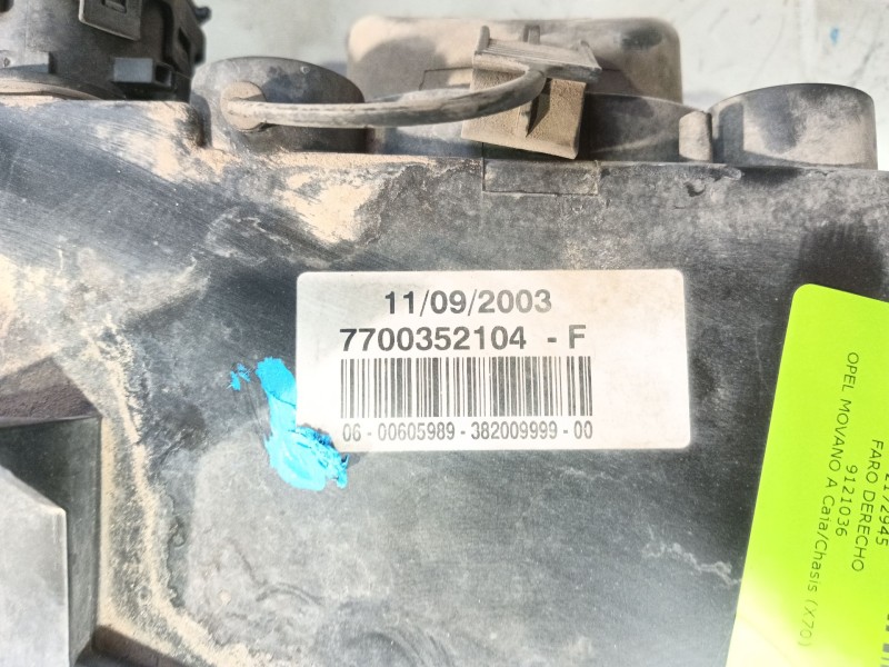 Recambio de faro derecho para opel movano a caja/chasis (x70) 2.5 dti (ed, hd, ud0, ud4) referencia OEM IAM   