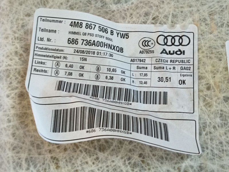 Recambio de techo interior para audi q8 (4mn, 4mt) 50 tdi mild hybrid quattro referencia OEM IAM 4M8867505FYW5  