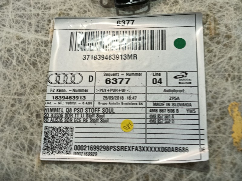 Recambio de techo interior para audi q8 (4mn, 4mt) 50 tdi mild hybrid quattro referencia OEM IAM 4M8867505FYW5  