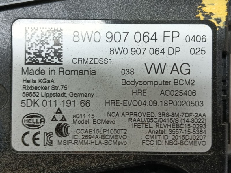 Recambio de modulo electronico para audi q8 (4mn, 4mt) 50 tdi mild hybrid quattro referencia OEM IAM 8W0907064GH 5DK01119166 