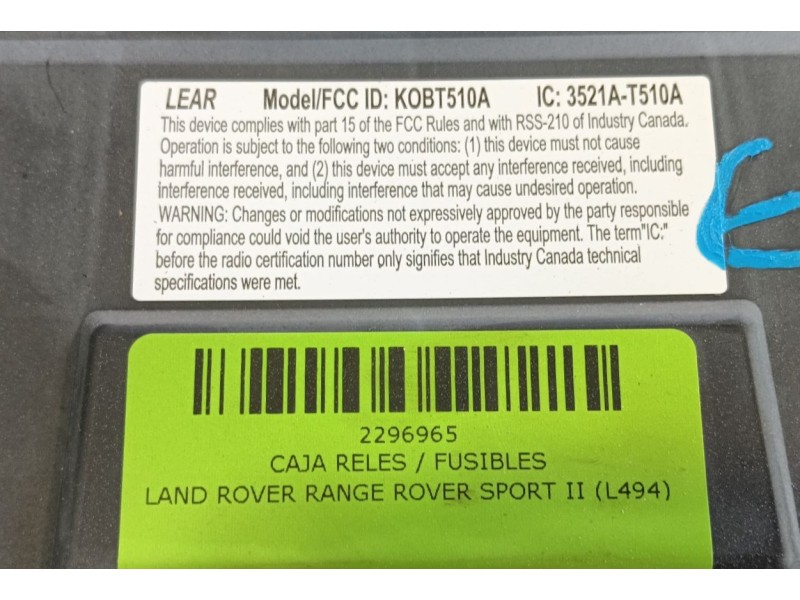 Recambio de caja reles / fusibles para land rover range rover sport ii (l494) 4.4 sdv8 4x4 referencia OEM IAM   