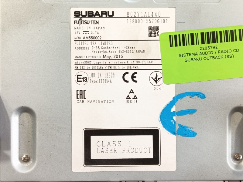 Recambio de sistema audio / radio cd para subaru outback (bs) 2.0 d awd (bsd) referencia OEM IAM   