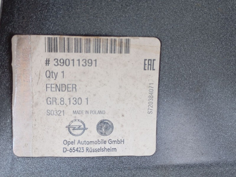 Recambio de aleta delantera derecha para opel astra k (b16) 1.4 turbo (68) referencia OEM IAM 39011391 39011391 