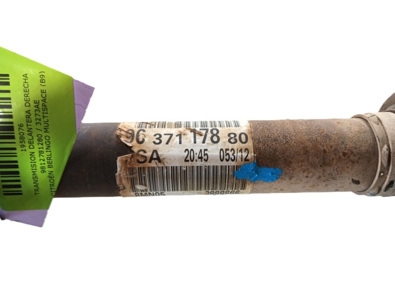 Recambio de transmision delantera derecha para citroën berlingo multispace (b9) 1.6 hdi 110 referencia OEM IAM 9812781280 / 3273
