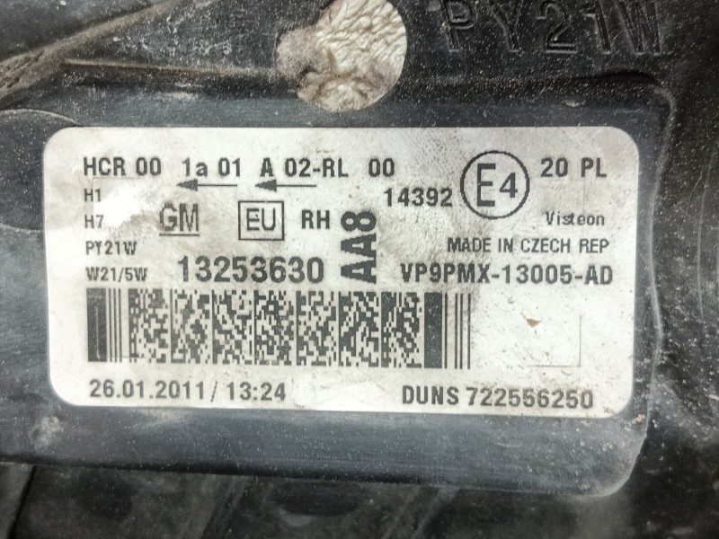 Recambio de faro derecho para opel meriva b monospace (s10) 1.7 cdti (75) referencia OEM IAM 13253630  