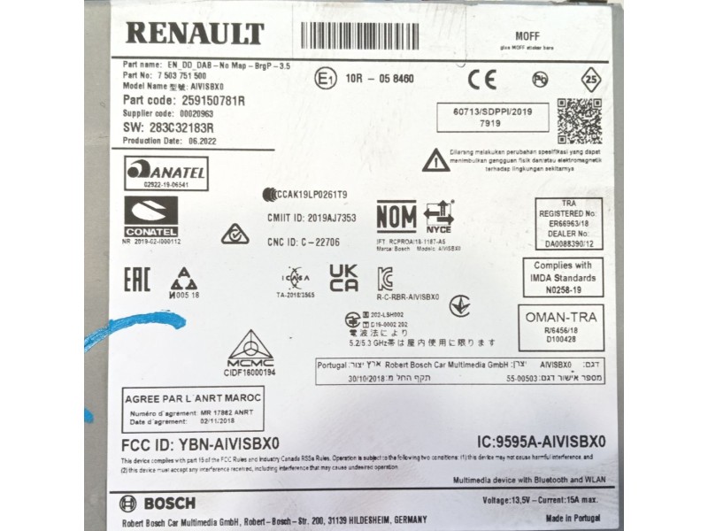 Recambio de sistema audio / radio cd para renault captur ii (hf_) tce 140 (hfn0) referencia OEM IAM   