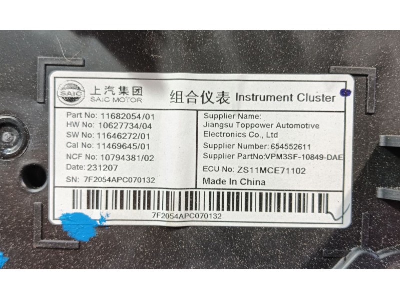 Recambio de cuadro instrumentos para mg zs suv (azs1) 1.0 t-gdi referencia OEM IAM   