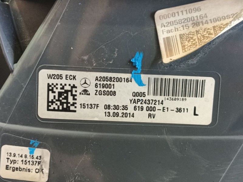 Recambio de piloto trasero izquierdo para mercedes-benz clase c (w205) c 180 bluetec / d (205.036) referencia OEM IAM A205820016