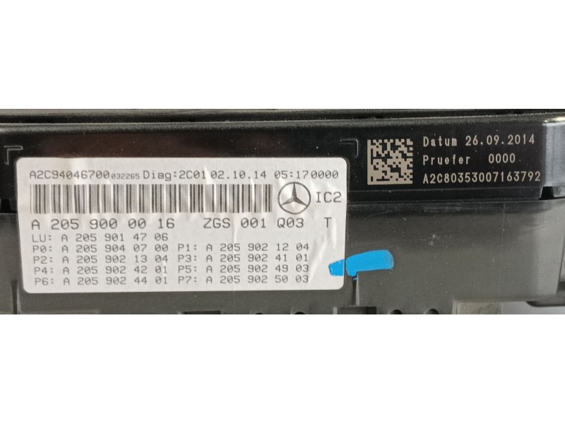Recambio de cuadro instrumentos para mercedes-benz clase c (w205) c 180 bluetec / d (205.036) referencia OEM IAM A2059000016  