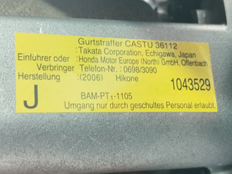 Recambio de cinturon seguridad delantero izquierdo para honda civic viii hatchback (fn, fk) 2.2 ctdi (fk3) referencia OEM IAM   