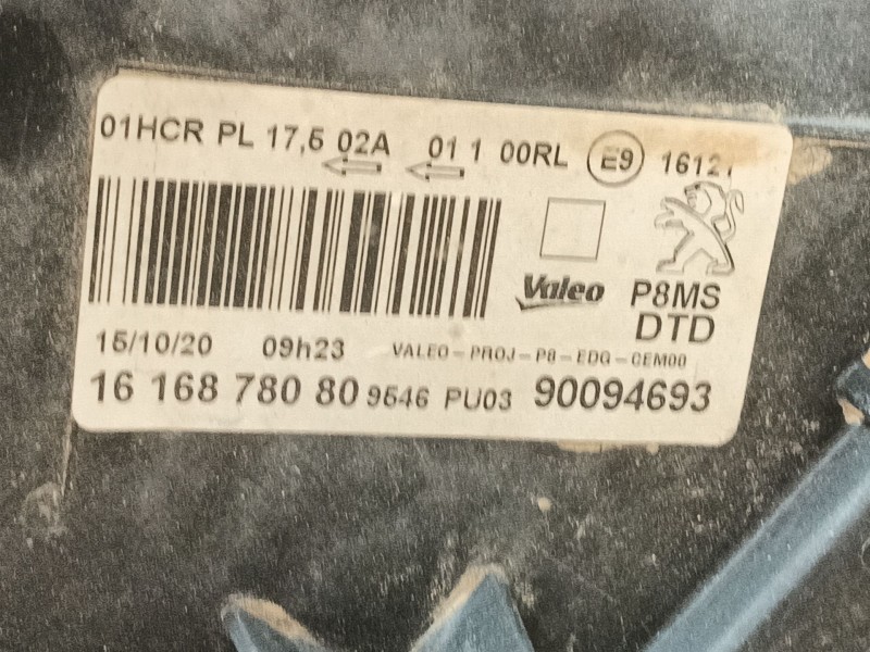 Recambio de faro derecho para peugeot 3008 ii suv (mc_, mr_, mj_, m4_) 1.5 bluehdi 130 referencia OEM IAM 1616878080 90094693 