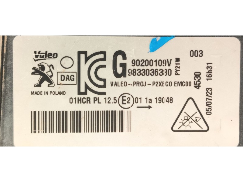 Recambio de faro izquierdo para peugeot 2008 ii (ud_, us_, uy_, uj_, ur_, uc_) 1.2 puretech 130 referencia OEM IAM 9833036380  