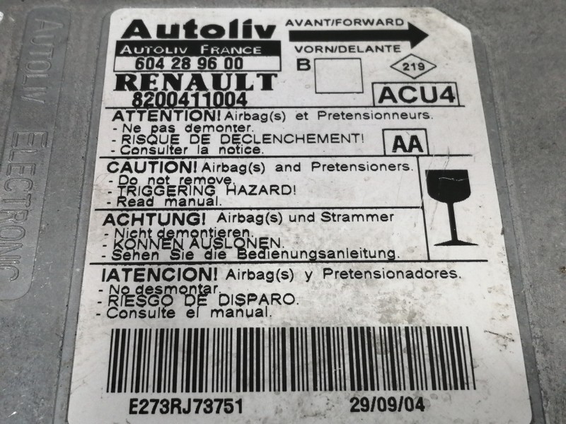 Recambio de centralita airbag para renault megane ii berlina 5p confort authentique referencia OEM IAM 604289600  