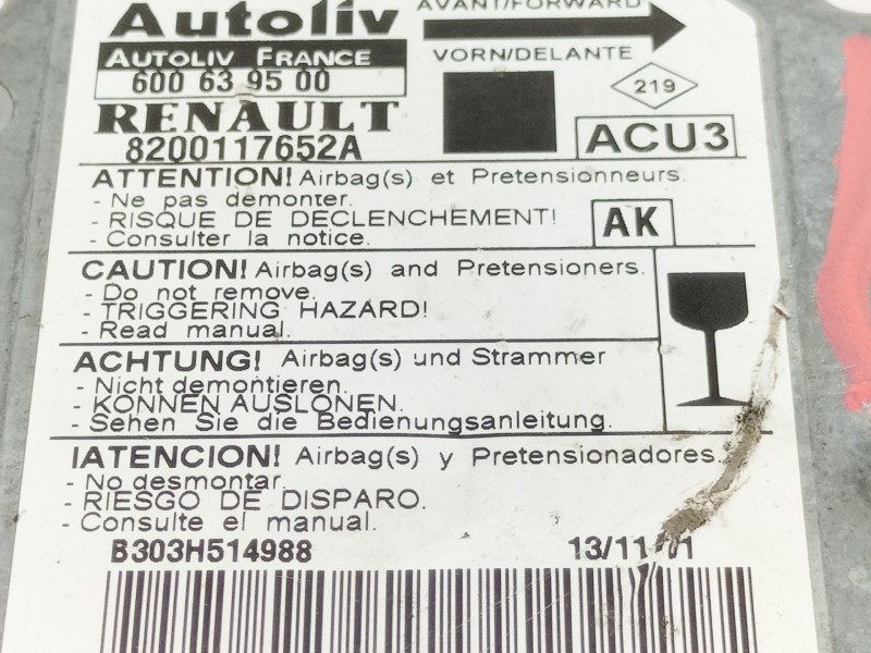 Recambio de centralita airbag para renault megane i scenic (ja0) 1.9 dti diesel cat referencia OEM IAM 8200117652A  