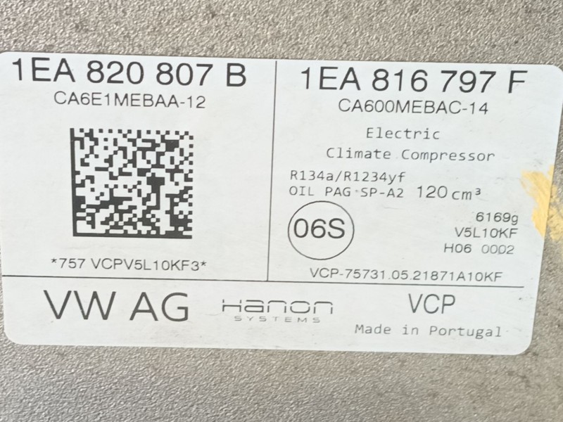 Recambio de compresor aire acondicionado para volkswagen id.4 (e21) performance referencia OEM IAM 1EA820807C  