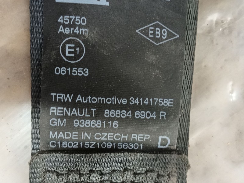 Recambio de cinturon seguridad delantero derecho para opel vivaro b furgoneta (x82) 1.6 cdti (05) referencia OEM IAM 93456901  