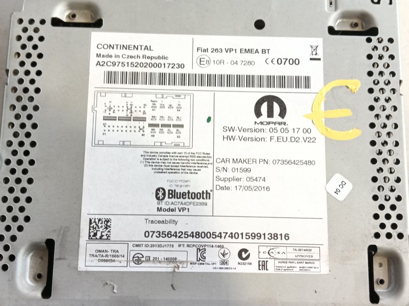 Recambio de sistema audio / radio cd para fiat doblo autobús (263_) 1.3 d multijet (263axc1a) referencia OEM IAM   