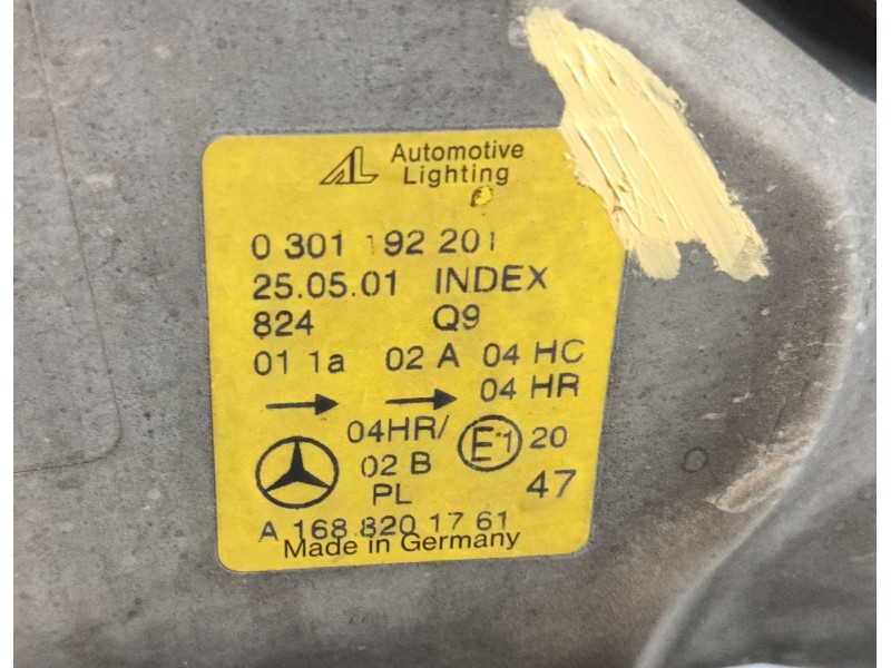 Recambio de faro izquierdo para mercedes-benz clase a (w168) a 160 (168.033, 168.133) referencia OEM IAM 168820096164  