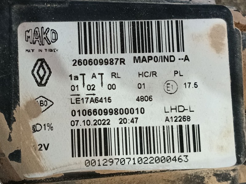 Recambio de faro izquierdo para renault clio v (b7_) 1.0 sce 65 (b7mg) referencia OEM IAM 260609987R 01066099800010 