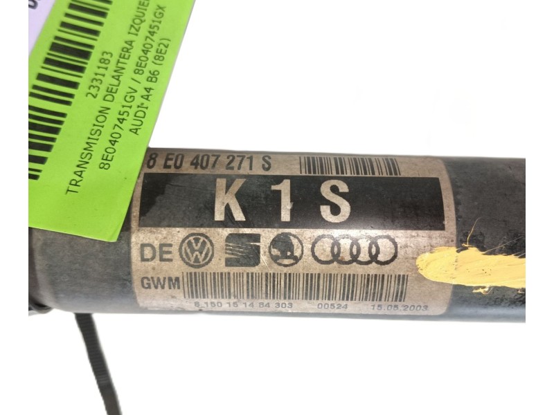 Recambio de transmision delantera izquierda para audi a4 b6 (8e2) 1.9 tdi referencia OEM IAM 8E0407451GV / 8E0407451GX  