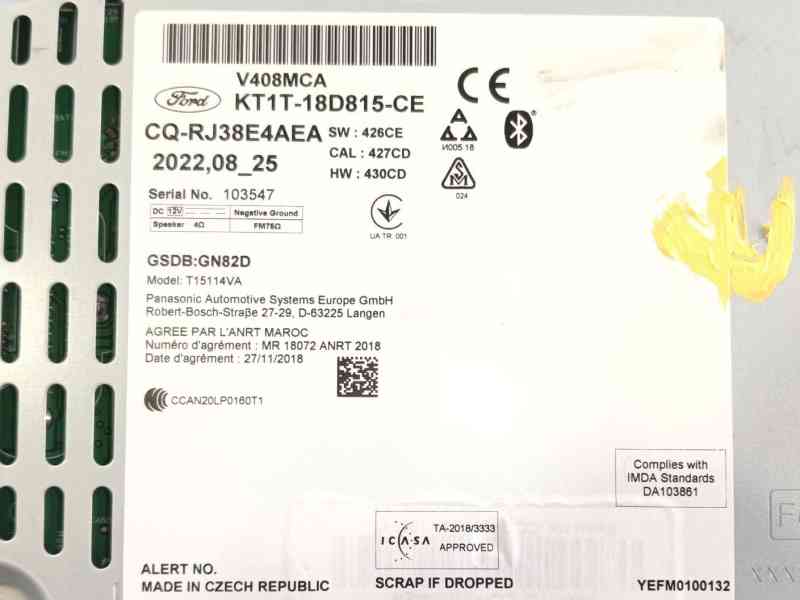 Recambio de sistema audio / radio cd para ford transit connect v408 furgoneta/monovolumen 1.5 ecoblue referencia OEM IAM   
