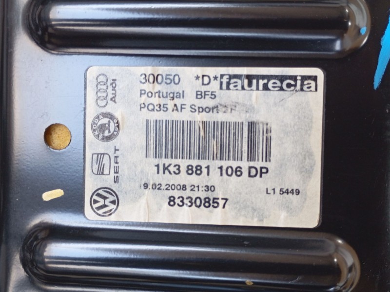 Recambio de asiento delantero derecho para volkswagen eos (1f7, 1f8) 2.0 tdi referencia OEM IAM  1K3881106DP 